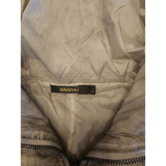 Razzoli Lightweight Parka Jacket Green Gray Artsy Funky Oversized Collar Zipper - Picture 13 of 13